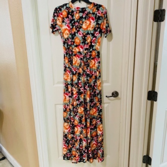 Amelia James New Size S Black Orange Floral Print Newport Stretch Maxi Dress - Picture 6 of 10